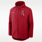 Chamarra Nike Therma-FIT de la MLB con gorro y cierre completo para hombre Los Angeles Angels Authentic Collection