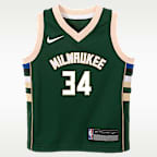 Jersey Nike NBA Swingman para niños talla pequeña Giannis Antetokounmpo Milwaukee Bucks Icon Edition