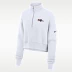 Sudadera de cuello redondo Nike de la NFL cropped oversized de cierre de 1/4 para mujer Baltimore Ravens Primetime Phoenix