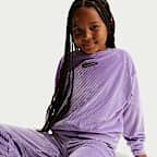 Conjunto de 2 piezas de pants y sudadera de terciopelo Swoosh Sparkle para niños talla pequeña Nike