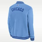 Chamarra bomber de la MLB de cierre completo Nike para hombre Chicago Cubs Authentic Collection Dugout