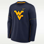 Playera de manga larga universitaria Nike Therma-FIT para hombre West Virginia Sideline Coaches