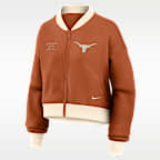 Texas Academic Women's Nike College Oversized Cropped Full-Zip Bomber Jacket