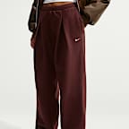 Pants plisados de tiro alto oversized con dobladillo abierto para mujer Nike Studio Fleece Heavyweight