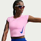 Playera de correr de manga tipo casquillo Dri-FIT para mujer Nike Tempo Swoosh