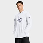 Playera de manga larga Nike Dri-FIT de la NFL con gorro para hombre Minnesota Vikings Option Read