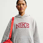 Nike Studio Fleece Medium Weight 'Graphic Pack' Women's Oversized Pullover Logo Hoodie