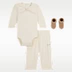 Conjunto en caja de 3 piezas de body de canalé con moño para bebé (0 a 9 meses) Nike