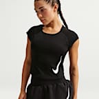 Playera de correr de manga tipo casquillo Dri-FIT para mujer Nike Tempo Swoosh