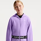 Sudadera con gorro Dri-FIT de cierre completo para niña talla grande Nike Pro Fleece