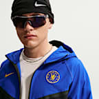 Chelsea F.C. Tech Windrunner Nike Soccer szőtt, hosszú cipzáras férfikabát