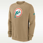 Sudadera de cuello redondo sin cierre Nike de la NFL para hombre Miami Dolphins Swing Pass Rewind Club