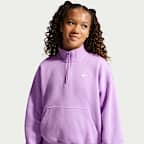 Playera oversized de cierre de 1/4 para niña talla grande Nike Sportswear Studio Fleece