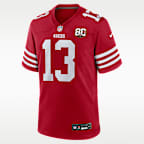 Jersey Nike de la NFL Game para hombre Brock Purdy San Francisco 49ers 80th Anniversary