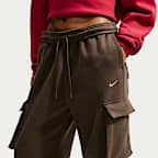 Pants cargo de tiro alto oversized para mujer Nike Studio Fleece Medium Weight