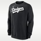 Sudadera de cuello redondo sin cierre Nike de la MLB para hombre Los Angeles Dodgers Wordmark