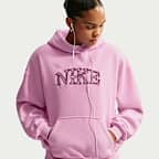 Nike Studio Fleece Medium Weight 'Graphic Pack' Women's Oversized Pullover Logo Hoodie