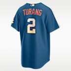 Jersey Nike de la MLB Stadium para hombre Brice Turang Milwaukee Brewers City Connect