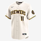Jersey Nike Dri-FIT ADV de la MLB Limited para hombre Jackson Chourio Milwaukee Brewers - Crema