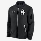 Chamarra bomber Nike de la MLB de cierre completo para hombre Los Angeles Dodgers Authentic Collection Dugout