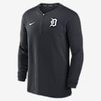 Playera de manga larga Nike Dri-FIT de la MLB de medio cierre para hombre Detroit Tigers Authentic Collection Game Time - Azul