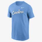 Playera universitaria Nike para hombre North Carolina Tar Heels Baseball Wordmark - Azul claro