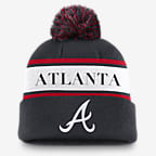 Gorro con dobladillo y pompón Nike de la MLB para hombre Atlanta Braves Team Stripe Peak - Azul marino