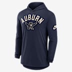 Playera universitaria con gorro de manga larga Nike Dri-FIT para hombre Auburn Legacy Arch - Azul marino
