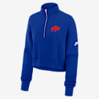 Sudadera de cuello redondo Nike de la NFL cropped de cierre de 1/4 para mujer Buffalo Bills Rewind Phoenix - Royal