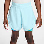 Shorts 2-Fer para niños talla pequeña Nike Dri-FIT Sunny Swoosh