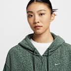เสื้อมีฮู้ดซิปยาวผ้าฟลีซอุ่นสบายขนาดโอเวอร์ไซส์ผู้หญิง Nike Sportswear Phoenix Plush
