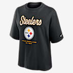 Playera Nike de la NFL para mujer Pittsburgh Steelers Essential Script Boxy - Negro