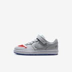 Tenis para niños talla pequeña Nike Court Borough Low - Platino puro/Rojo universitario/Royal juego/Gris lobo