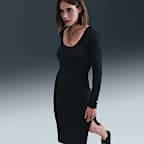 Nike Sportswear Chill Knit strakke midi-jurk met mini-ribbels en lange mouwen