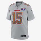 Jersey Game Nike de la NFL Atmosphere para hombre Patrick Mahomes Kansas City Chiefs Super Bowl LVIII - Gris