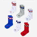 Nike Everyday Kids' Cushioned Crew Socks (6 Pairs) - Multi-Color