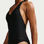 Traje de baño de una pieza con cuello en V para mujer Nike Swim Hydralock Luxe