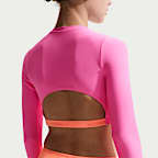 Conjunto de top cropped de manga larga y parte de abajo de cintura alta para niña talla grande Nike Swim Effortless Essential