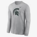 Michigan State Spartans Primary Logo Men's Nike College Long-Sleeve T-Shirt - Dark Grey Heather