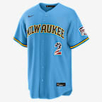 Brice Turang Milwaukee Brewers USA 250 Men's Nike MLB Stadium Jersey - Light Blue