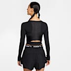 나이키 프로 여성 드라이 핏 크롭 긴팔 탑