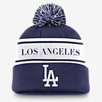 Los Angeles Dodgers Team Stripe Peak Men's Nike MLB Cuffed Pom Beanie - Royal