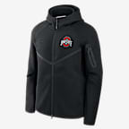 Chamarra universitaria Nike con gorro de cierre completo para hombre Ohio State Tech Fleece Windrunner - Negro