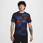 FC Barcelona Academy Pro Away Nike Dri-FIT Pre-Match Kurzarm-Fußballoberteil (Herren) - Schwarz/Schwarz/University Red