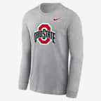 Ohio State Buckeyes Primary Logo Men's Nike College Long-Sleeve T-Shirt - Dark Grey Heather