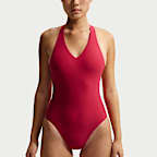 Traje de baño de una pieza con cuello en V para mujer Nike Swim Hydralock Luxe