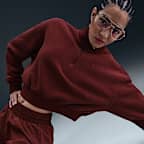 Sudadera de tejido Fleece cálido cropped con cierre de 1/4 oversized para mujer Nike Sportswear Phoenix Plush