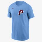 Playera Nike de la MLB para hombre Kyle Schwarber Philadelphia Phillies - Azul claro
