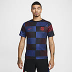 FC Barcelona Academy Pro Away Nike Dri-FIT Pre-Match Kurzarm-Fußballoberteil (Herren) - Schwarz/Schwarz/University Red