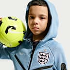 Fotbollshuvtröja Nike England Tech Fleece med hel dragkedja för ungdom (killar)